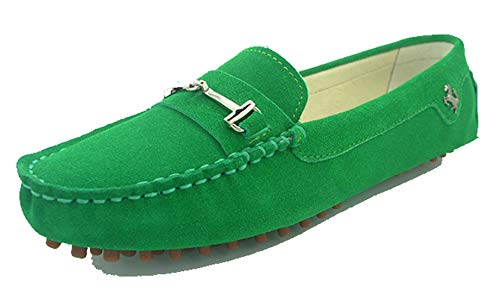 MINITOO Damen Hardware Streifen Leder Slipper Mokassins Ballett Flache Schuhe Grün EU 38 von MINITOO