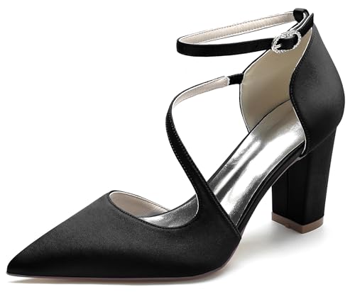 MINITOO Abend Kleid Schuhe fur Damen Klobiger Absatz Riemchen Hochzeits Pumps MY029 Schwarz EU 43 von MINITOO