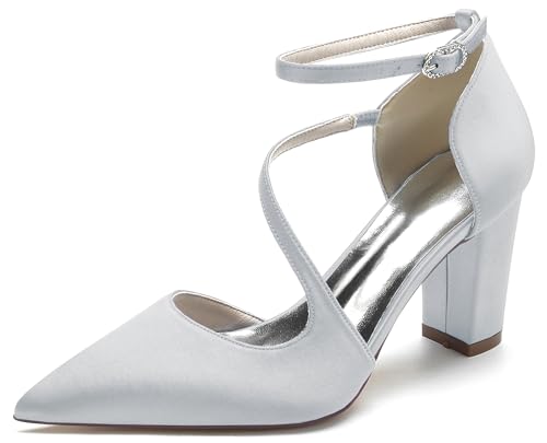 MINITOO Abend Kleid Schuhe fur Damen Klobiger Absatz Riemchen Hochzeits Pumps MY029 Silber EU 36 von MINITOO