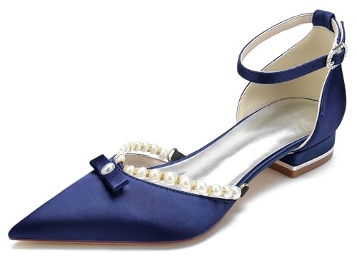 MINITOO Bequem Hochzeits Schuhe Damen Mädchen mit Perlen Abend Formal Flacheschuhe Pumps MY156 Dunkel blau EU 42 von MINITOO