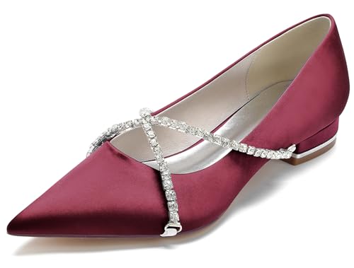 MINITOO Bequem Party Flache Schuhe Damen Mädchen Hochzeits Flacheschuhe Pumps mit Strass MY184 Weinrot EU 43 von MINITOO