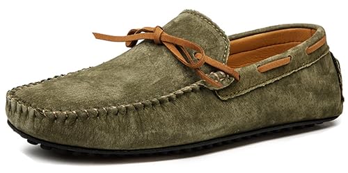 MINITOO Boys Mens Casual Walking Slip ons Comfortable Summer Penny Loafter Driver Shoes YY002 Dunkel Grun EU 42.5 von MINITOO