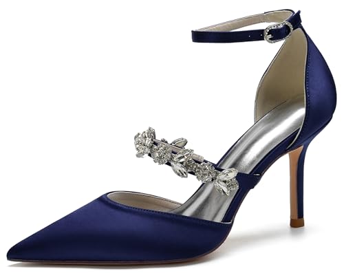 MINITOO Damen Abend Schuhe Elegant mit Pfennigabsatz Strass Ketten Hochzeits Pumps MY001 Dunkelblau EU 41 MINITOO Damen Abend Schuhe Elegant mit Pfennigabsatz Strass Ketten Hochzeits Pumps MY001 Dunkelblau EU 41 von MINITOO