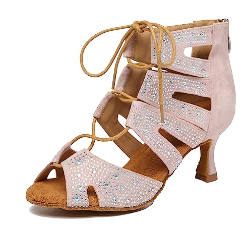 MINITOO Damen Ballroom Tanzschuhe mit Strass Abend Hochzeit Sandalen Schuhe L570 Rosa 7.5cm Absatz EU 40.5 von MINITOO