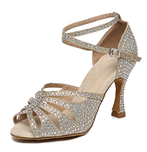 MINITOO Tanzschuhe Damen Standard und Latein Glitzer Hochzeit Abend Prom Sandalen L487 Helles Gold EU 37 von MINITOO