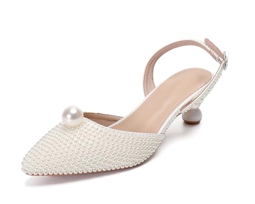 MINITOO Damen Bequem Hochzeits Schuhe mit Absatze Slingback Abend Party Pumps H006 Ivory Jeweled EU 39.5 von MINITOO