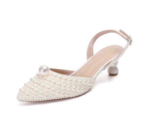 MINITOO Damen Bequem Hochzeits Schuhe mit Absatze Slingback Abend Party Pumps H007 Ivory Jeweled EU 36 von MINITOO