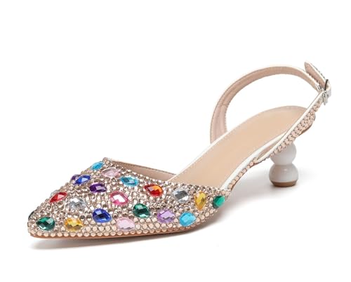 MINITOO Damen Bequem Hochzeits Schuhe mit Absatze Slingback Abend Party Pumps H008 Champagne Diamonds EU 40 von MINITOO