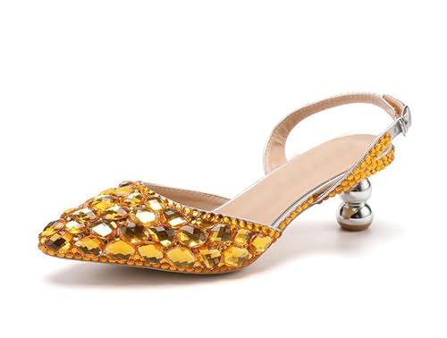 MINITOO Damen Bequem Hochzeits Schuhe mit Absatze Slingback Abend Party Pumps H010 Golden Diamonds EU 41 von MINITOO