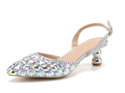 MINITOO Damen Bequem Hochzeits Schuhe mit Absatze Slingback Abend Party Pumps H010 Multicolor Diamonds EU 41.5 von MINITOO