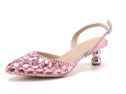 MINITOO Damen Bequem Hochzeits Schuhe mit Absatze Slingback Abend Party Pumps H010 Pink Diamonds EU 39.5 von MINITOO
