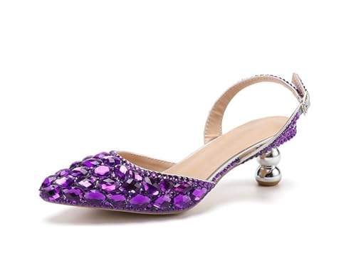 MINITOO Damen Bequem Hochzeits Schuhe mit Absatze Slingback Abend Party Pumps H010 Purple Diamonds EU 39.5 von MINITOO