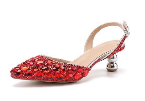 MINITOO Damen Bequem Hochzeits Schuhe mit Absatze Slingback Abend Party Pumps H010 Red Diamonds EU 42 von MINITOO