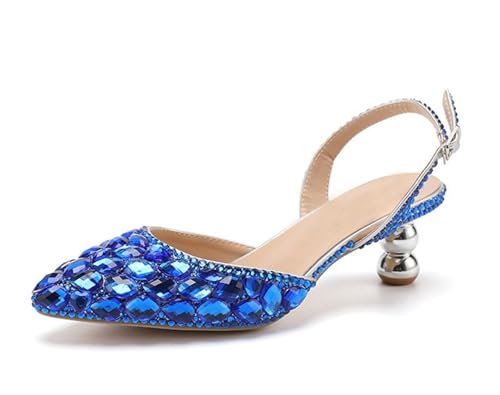 MINITOO Damen Bequem Hochzeits Schuhe mit Absatze Slingback Abend Party Pumps H010 Royal Blue Diamonds EU 41.5 von MINITOO