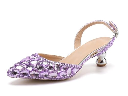MINITOO Damen Bequem Hochzeits Schuhe mit Absatze Slingback Abend Party Pumps H010 Violet Diamonds EU 41.5 von MINITOO