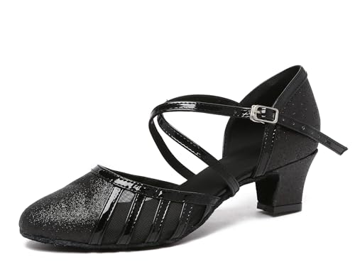 MINITOO Damen Bequem Tanzschuhe Glitzer Party Schuhe L2043 Schwarz EU 37 von MINITOO