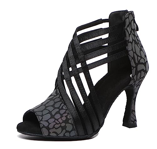 MINITOO Damen Bequeme Tanzschuhe Reibverschluss Abend Prom Stiefeletten Sandalen L569 Leopard 9cm Absatz EU 38 von MINITOO