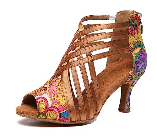 MINITOO Damen Bequeme Tanzschuhe Reibverschluss Abend Prom Stiefeletten Sandalen L569 Multi 7.5cm Absatz EU 36 von MINITOO