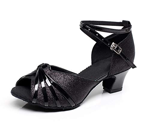 MINITOO Damen Chunky Med Heel Knoten Bequeme Tanzschuhe, Schwarz , 39 EU von MINITOO