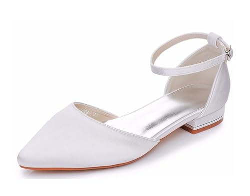 MINITOO Damen Flacheschuhe fur Hochzeits Fesselriemen Abend Prom Schuhe C001 White Solid EU 37.5 von MINITOO