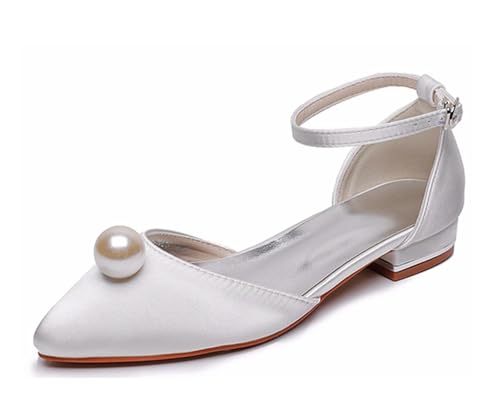 MINITOO Damen Flacheschuhe fur Hochzeits Fesselriemen Abend Prom Schuhe C002 White Big Pearl EU 41.5 von MINITOO