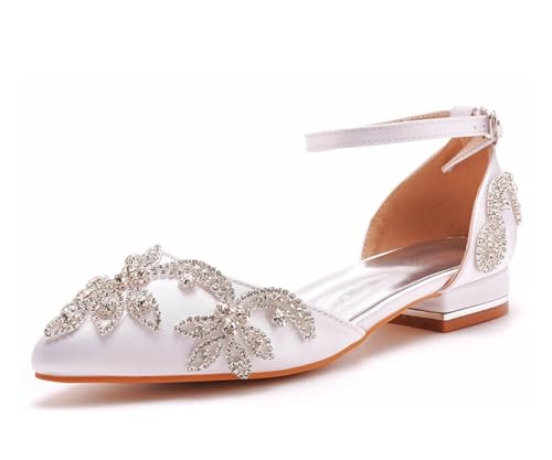 MINITOO Damen Flacheschuhe fur Hochzeits Fesselriemen Abend Prom Schuhe C003 White Chains EU 38 von MINITOO