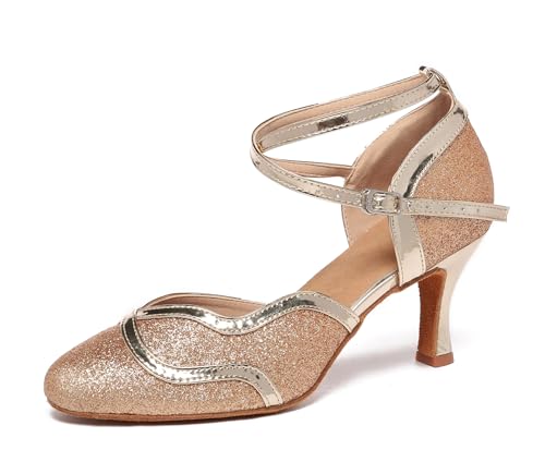 MINITOO Damen Geschlossene Tanzschuhe Glitzer Abend Party Schuhe QJ7110 Gold EU 35 von MINITOO