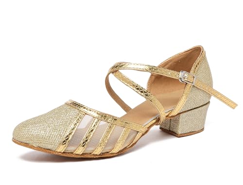 MINITOO Damen Geschlossene Tanzschuhe Glitzer Abend Schuhe L2044 Gold EU 40 von MINITOO