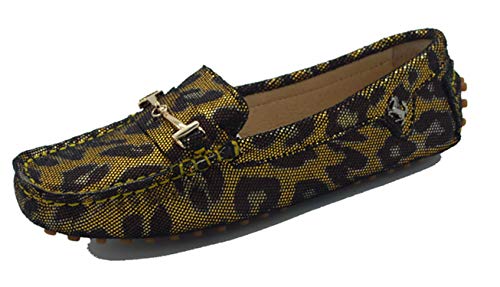 MINITOO Damen Hardware Streifen Leder Slipper Mokassins Ballett Flache Schuhe Braun/Gold Schlange EU 38.5 von MINITOO