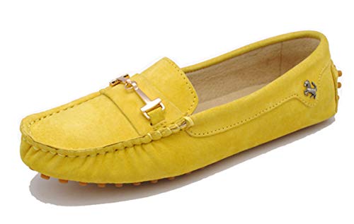 MINITOO Damen Hardware Streifen Leder Slipper Mokassins Ballett Flache Schuhe Gelb EU 38.5 von MINITOO