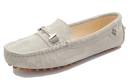 MINITOO Damen Hardware Streifen Leder Slipper Mokassins Ballett Flache Schuhe Hellgrau EU 40 von MINITOO