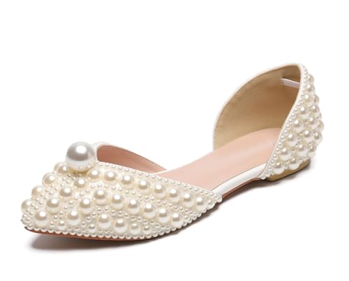 MINITOO Damen Hochzeits Flacheschuhes Schlüpfen Abend Pumps Schuhe E001 Ivory Jeweled EU 40.5 von MINITOO