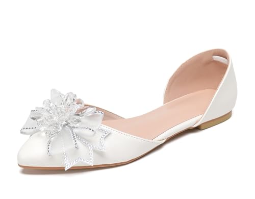 MINITOO Damen Hochzeits Flacheschuhes Schlüpfen Abend Pumps Schuhe E002 White Bowknot EU 41.5 von MINITOO