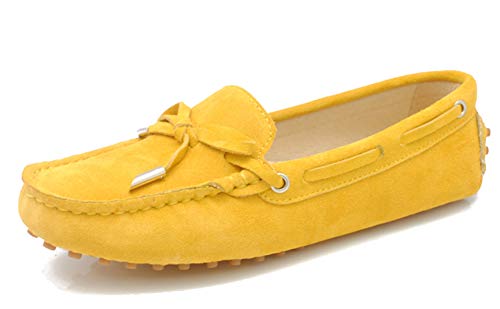 MINITOO Damen Knoten Slip-on Gelb Wildleder Freizeit Slipper Mokassins EU 40 von MINITOO