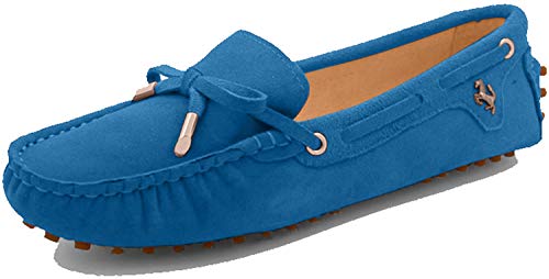 MINITOO Damen Knoten Slip-on Himmelblau Wildleder Freizeit Slipper Mokassins EU 37.5 von MINITOO