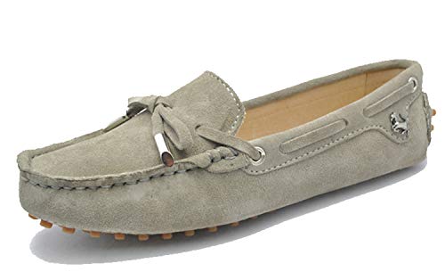 MINITOO Damen Knoten Slip-on Khaki Grau Wildleder Freizeit Slipper Mokassins EU 38 von MINITOO
