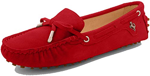 MINITOO Damen Knoten Slip-on Rot Wildleder Freizeit Slipper Mokassins EU 38.5 von MINITOO