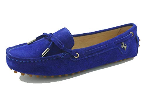 MINITOO Damen Knoten Slip-on Royalblue Wildleder Freizeit Slipper Mokassins EU 38 von MINITOO