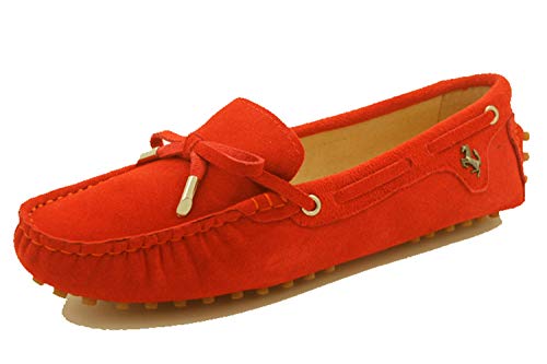 MINITOO Damen Knoten Slip-on Wassermelone Wildleder Freizeit Slipper Mokassins EU 40 von MINITOO