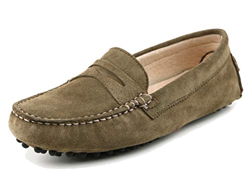 MINITOO Slipper & Mokassins fur Damen Khaki Wildleder Flache Schuhe YB9603 EU 38.5 von MINITOO