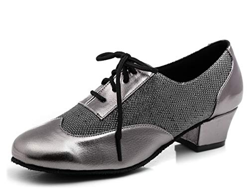 MINITOO Damen Latein Salsa 1.5" Chunky Niedriger Absatz Schnursenkel Comfortable Grau Tanzschuhe Party Pumps EU 40 von MINITOO