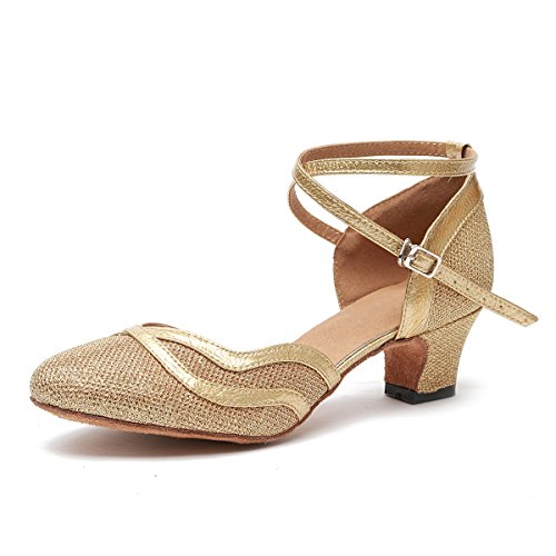 MINITOO Damen Latein Salsa Ankle Strap Gold Glitter Social Tanzschuhe Party Schuhe EU 41.5 von MINITOO