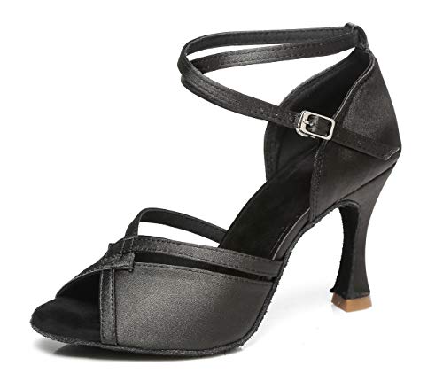 MINITOO Damen Latein Salsa Fesselriemen Ballsaal Tanzschuhe Abend Sandalen Schuhe L350 Schwarz 8cm Absatz EU 40.5 von MINITOO