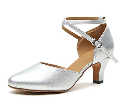 MINITOO Damen Leder Salsa Latin Tanzschuhe Bequem Party Abend Pumps Schuhe L188 Silber EU 38 von MINITOO