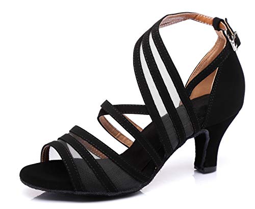 MINITOO Damen Latein Salsa Ankle Wrap Schwarz Wildleder Ballsaal Tanzschuhe Party Sandalen EU 33 von MINITOO