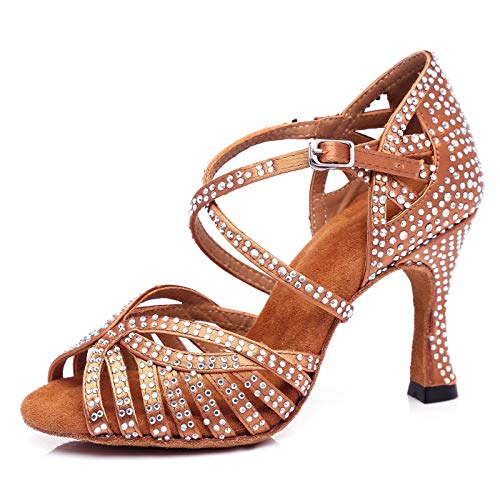 MINITOO Damen Latein Salsa Ballroom Tanzschuhe Hochzeit Abend Schuhe mit Kristalle L380 Brown 9cm Absatz EU 41.5 MINITOO Damen Latein Salsa Ballroom Tanzschuhe Hochzeit Abend Schuhe mit Kristalle L380 Brown 9cm Absatz EU 41.5 von MINITOO