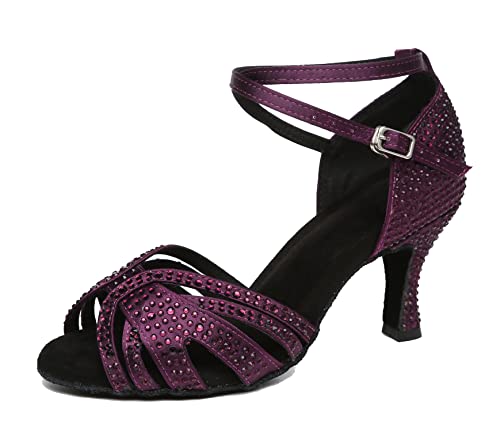 MINITOO Damen Latein Salsa Ballroom Tanzschuhe Hochzeit Abend Schuhe mit Kristalle L489 Violett 7.5cm Absatz EU 38.5 MINITOO Damen Latein Salsa Ballroom Tanzschuhe Hochzeit Abend Schuhe mit Kristalle L489 Violett 7.5cm Absatz EU 38.5 von MINITOO