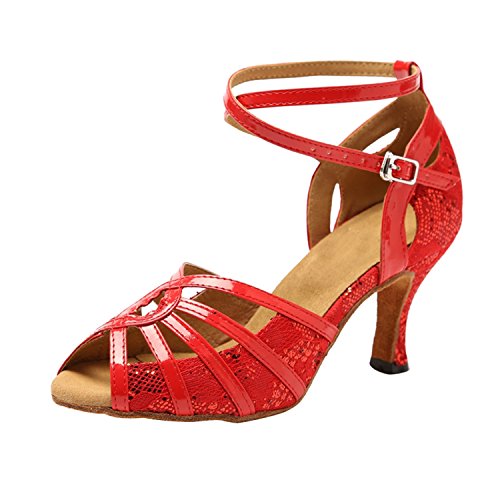 MINITOO Damen Latein Salsa Classic Schnalle Rot Synthetik Performance Tanzschuhe Abend Sandalen EU 37 von MINITOO