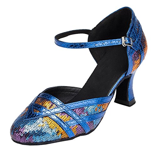 MINITOO Damen Latein Salsa Closed Toe Pailletten Blau Synthetik Tanzschuhe Party Pumps EU 42 von MINITOO