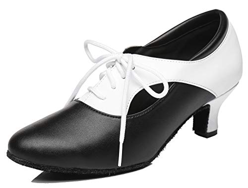 MINITOO Damen Latein Salsa Geschlossene Zehe Leder Ballroom Practice Tanzschuhe Abendschuhe Schwarz/Weib EU 40 von MINITOO